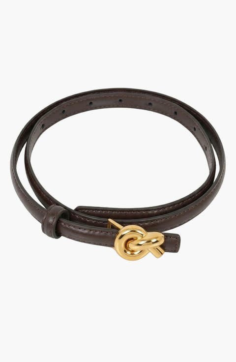 Knot Buckle Polished Detail Leather Belt