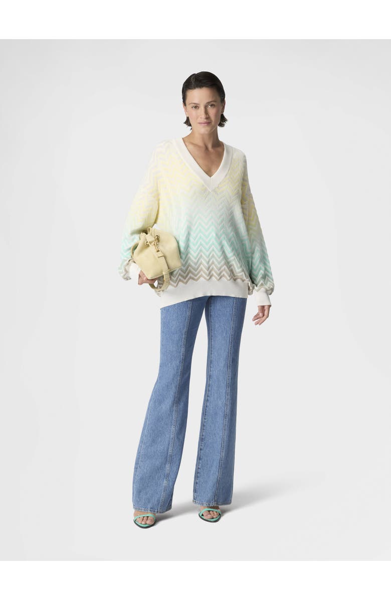 Missoni V-neck Pullover In Cotton And Viscose Chevron Dégradé, Alternate, color, Light Blue& Yellow