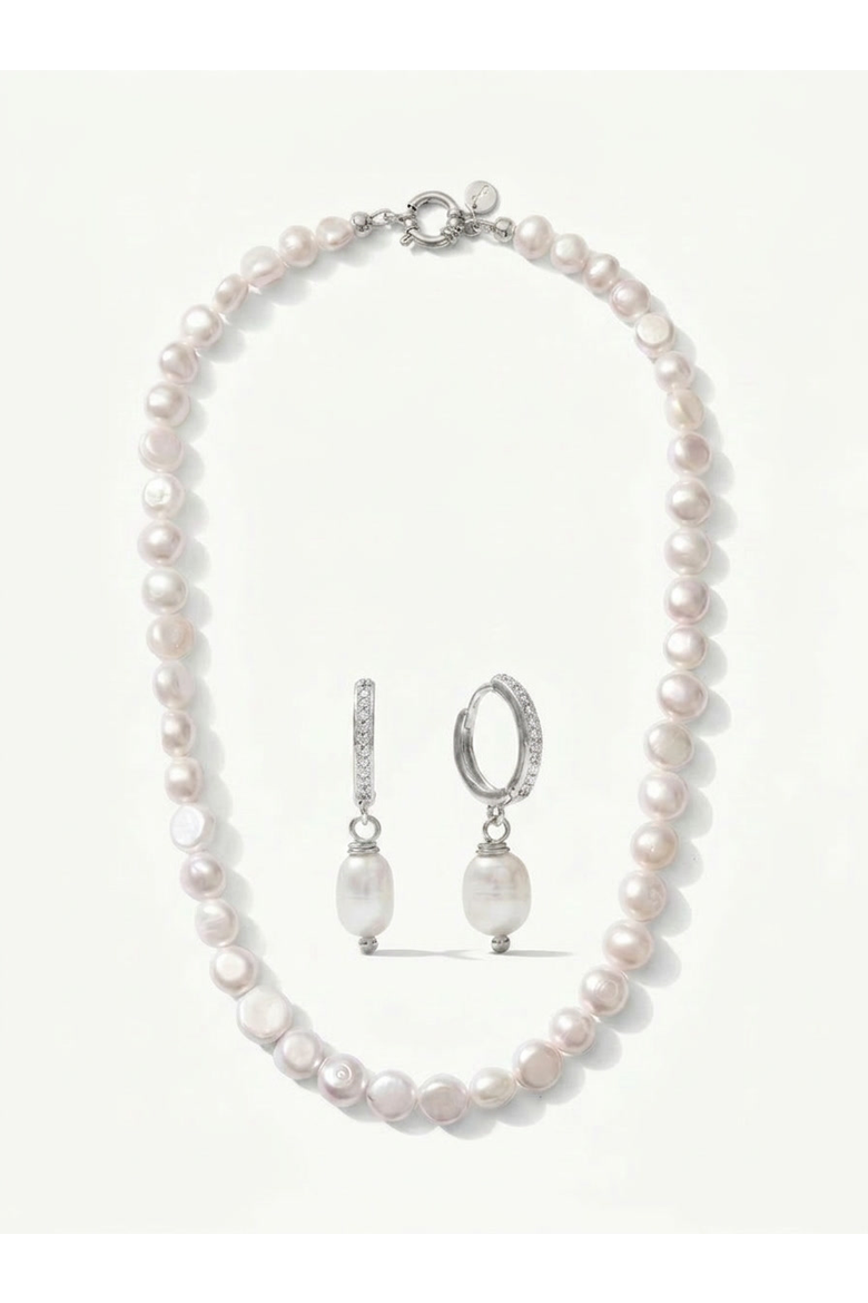 Pete Strand Necklace & Lou Huggie Earring Gift Set - Silver, Main, color, Metallic Silver