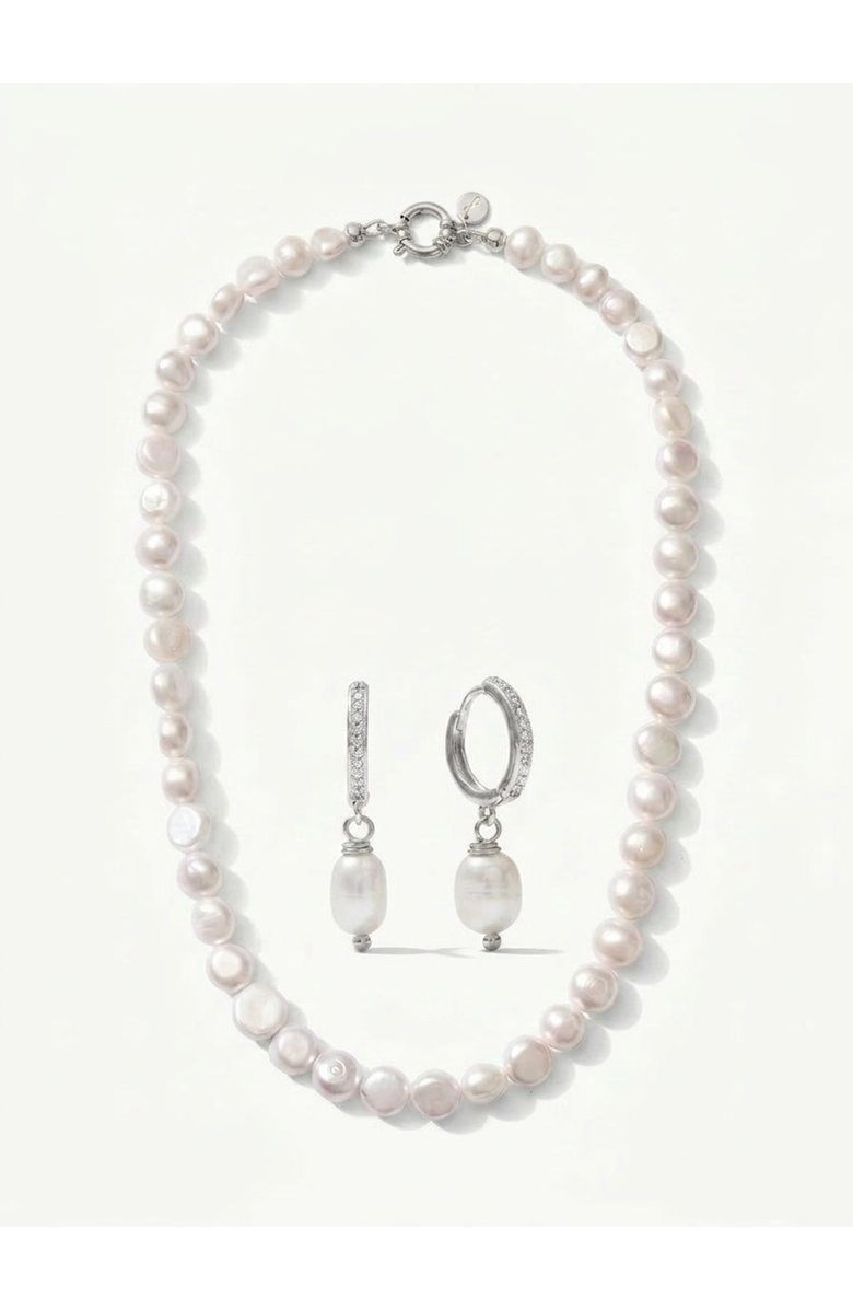 Joey Baby Pete Strand Necklace & Lou Huggie Earring Gift Set - Silver, Main, color, Metallic Silver