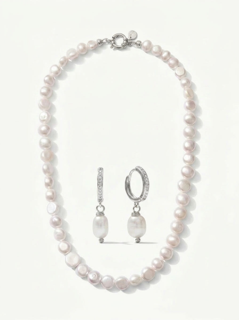 Pete Strand Necklace & Lou Huggie Earring Gift Set - Silver