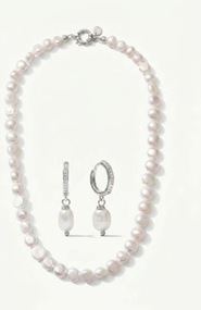 Joey Baby Pete Strand Necklace & Lou Huggie Earring Gift Set - Silver
