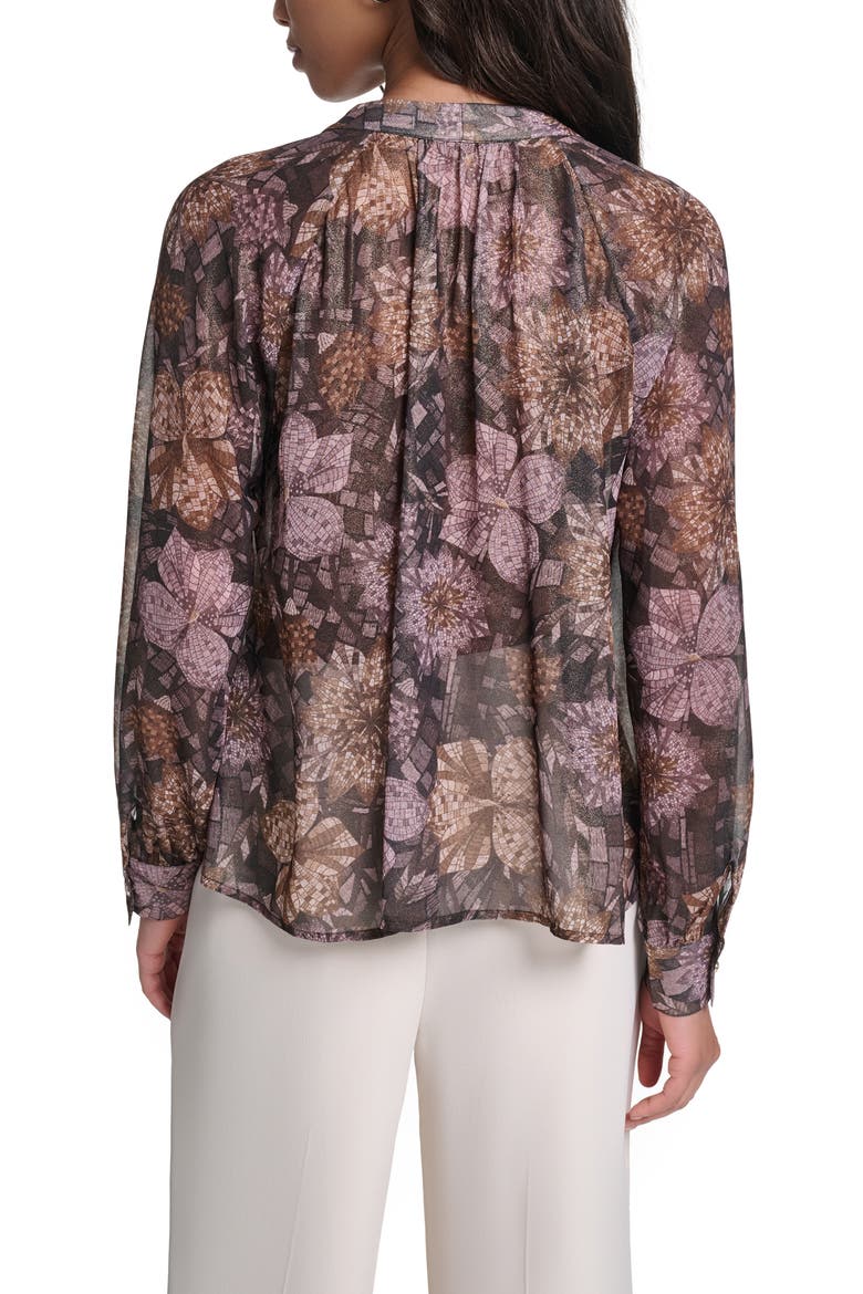 Foil Chiffon Tie Neck Top, Alternate, color, CHOCOLATE MULTI