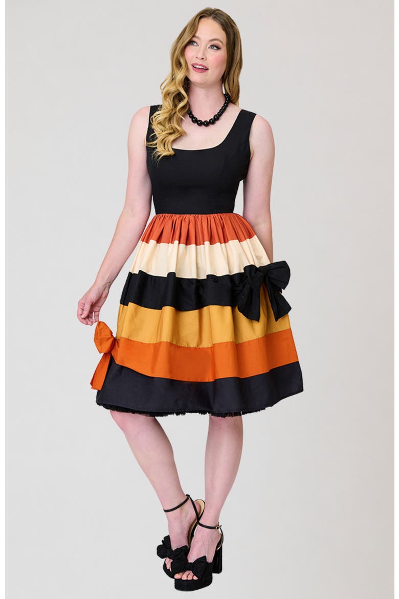 Tiered Cindy Swing Dress, Main, color, Black w/ Orange Stripe