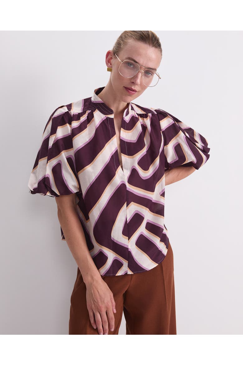 Penny Short Sleeve Cotton Silk Blouse, Alternate, color, Ivory/Burgundy