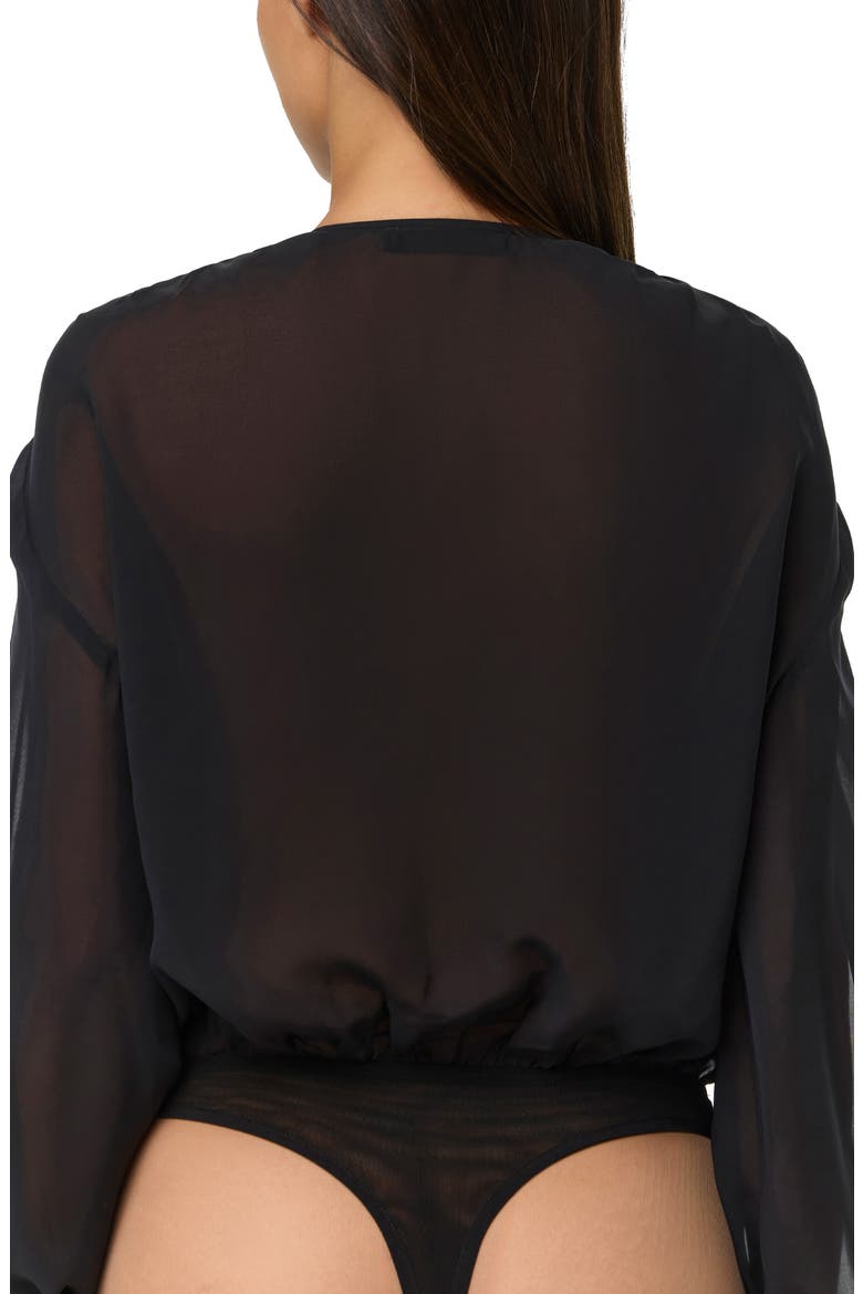 Chiffon V-Neck Blousy Bodysuit, Alternate, color, BLACK