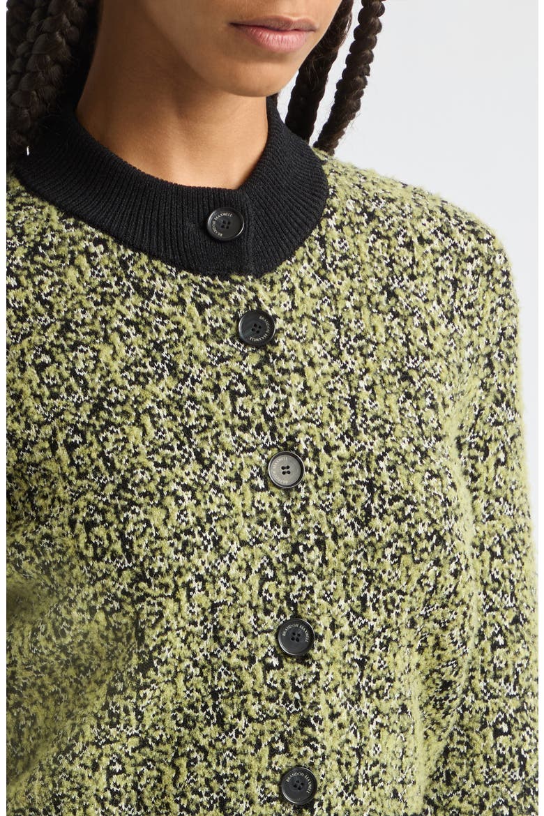 Aubrey Shrunken Jacquard Cardigan, Alternate, color, GREEN STATIC