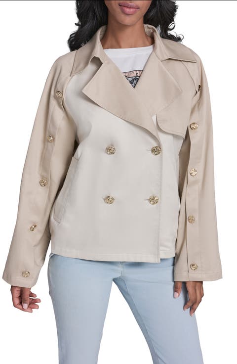 Mixed Media Crop Cotton Blend Trench Coat