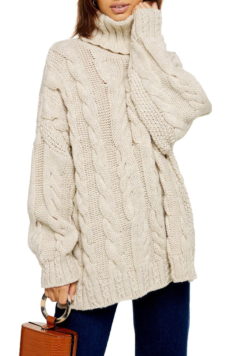 Chunky Cable Turtleneck Sweater, Main, color, OATMEAL