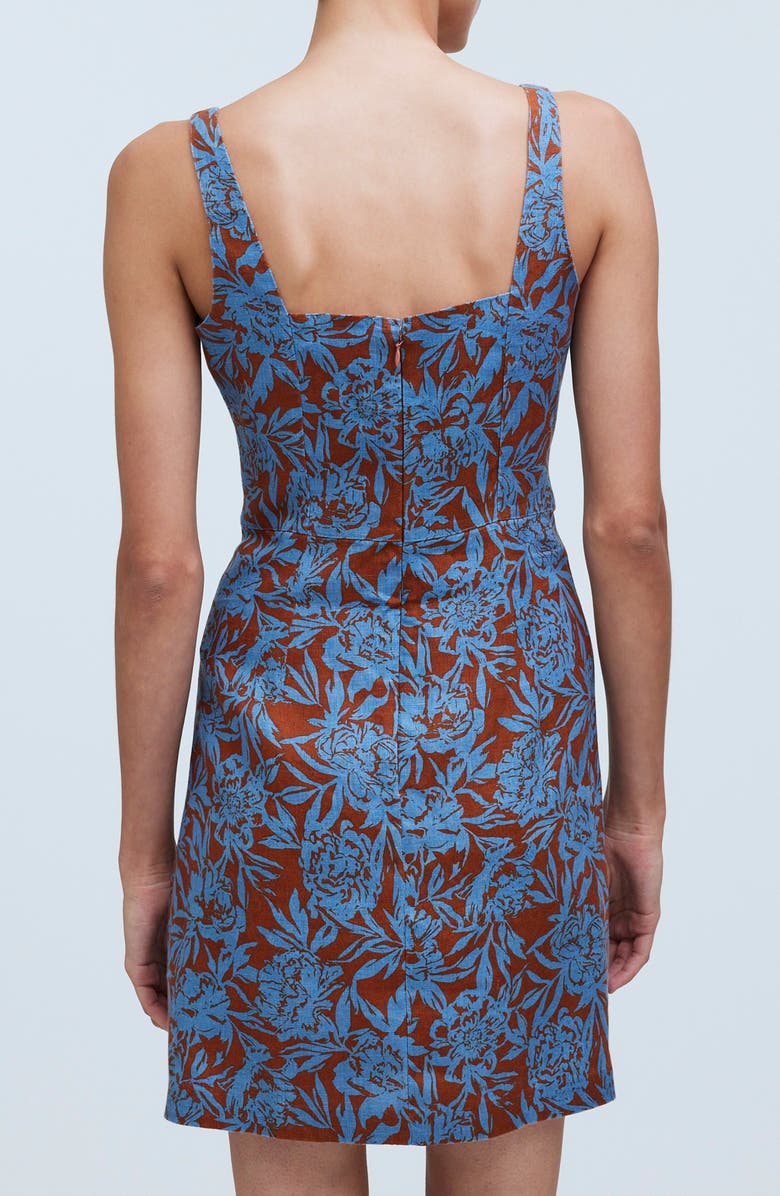 Madewell Floral Sweetheart Neck Linen Minidress, Alternate, color, Blue Isle