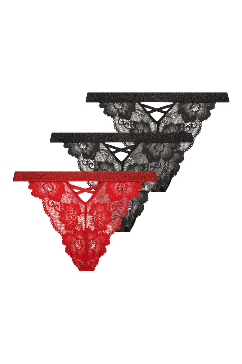Phia Assorted 3-Pack Brazilian Thongs, Alternate, color, CAVIAR