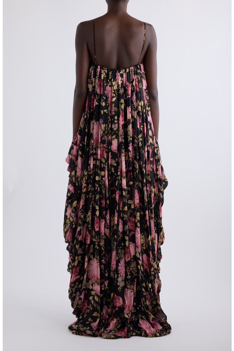 Peony Print Silk Jumpsuit, Alternate, color, BLACK
