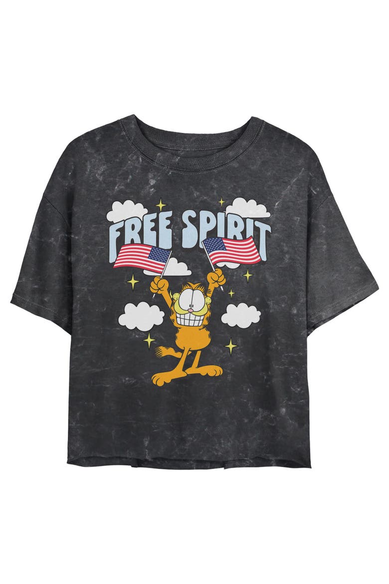 Junior's Garfield Free Spirit Smile  Graphic T-Shirt, Main, color, Black