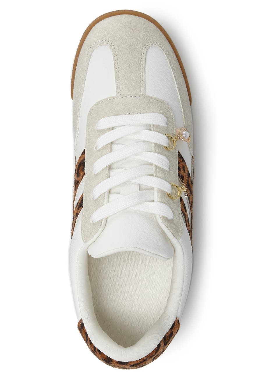 Faux Leather Sneakers With Charms, Alternate, color, White Leopard