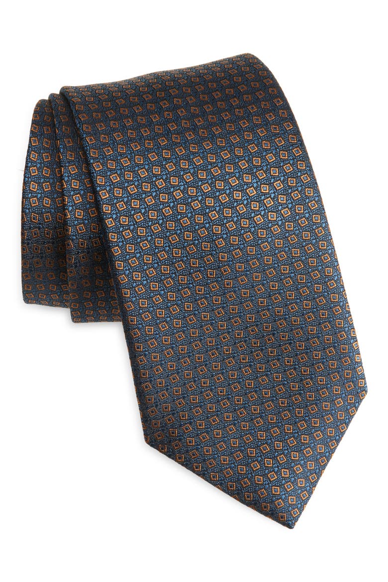 Geometric Silk Tie, Main, color, TEAL