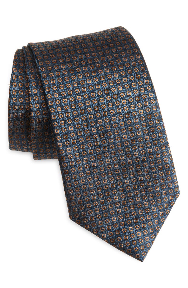 Canali Geometric Silk Tie, Main, color, Teal