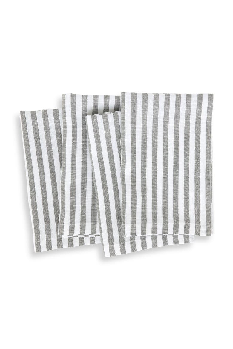 Linen Dinner Napkins Set of 4, 20 x 20" - Amalfi Stripe, Main, color, Grey and White