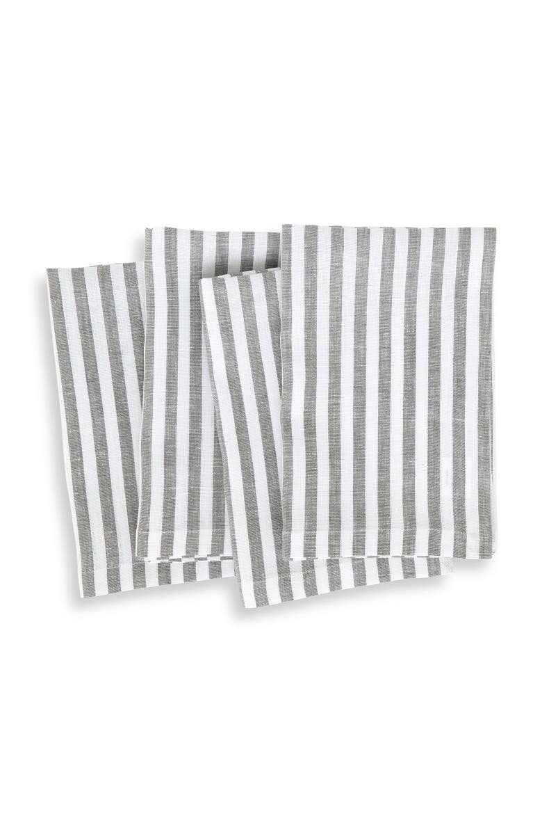 Solino Home Linen Dinner Napkins - Amalfi Stripe, 20" x 20", Main, color, Grey And White