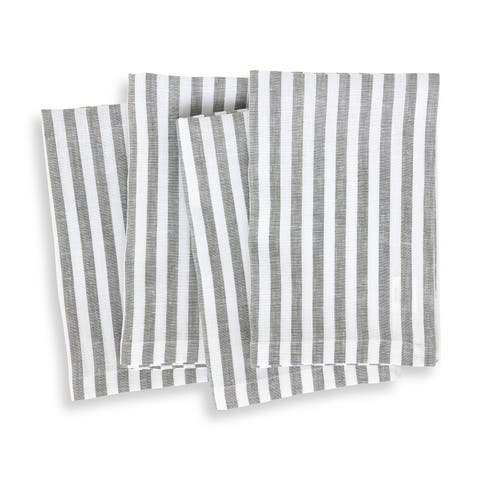 Linen Dinner Napkins Set of 4, 20 x 20 Inch for Dining Table, Holiday and Everyday Table Decor - Amalfi Stripe