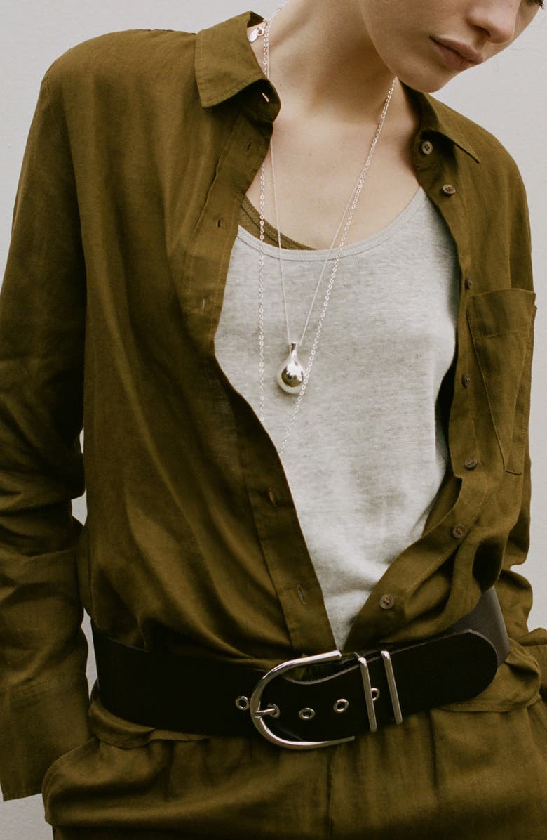 MANGO Linen Button-Up Shirt, Main, color, Olive Green