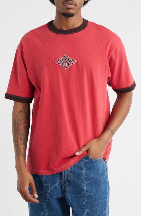 Flame Face Embroidered Ringer T-Shirt