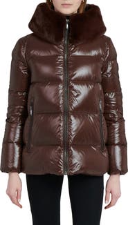 The Recycled Planet Company Water Resistant Nylon Down Puffer Coat with Faux Fur Trim