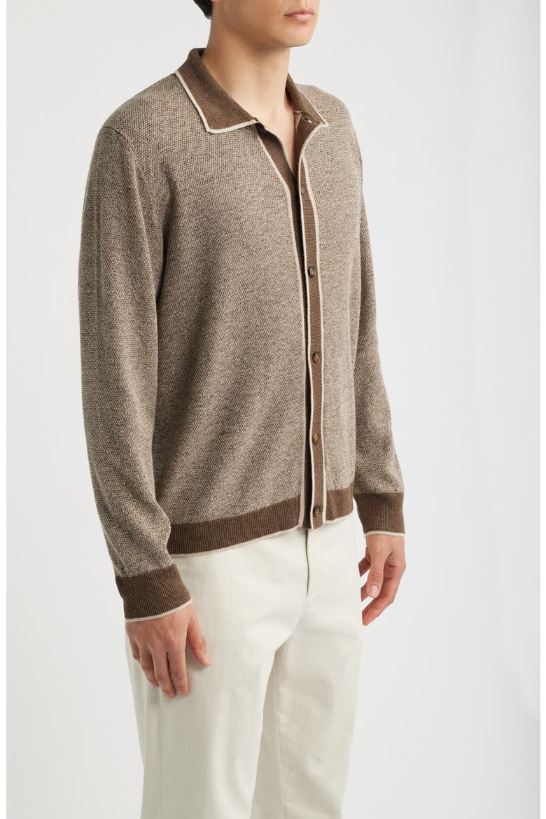 Linen Blend Cardigan, Alternate, color, LIGHT BROWN
