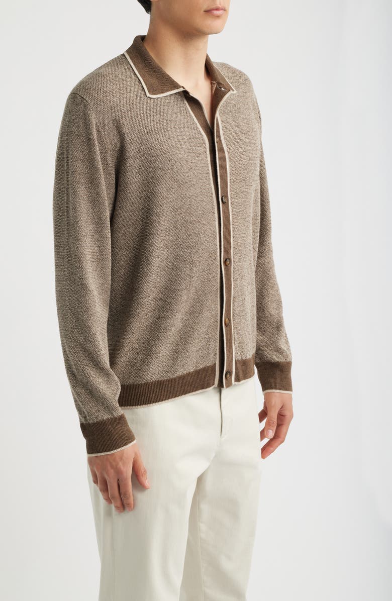 Canali Linen Blend Cardigan, Alternate, color, Light Brown