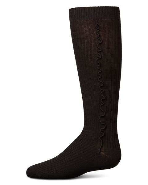 Ribbed Knee Sock with Wavy Line Ruffle