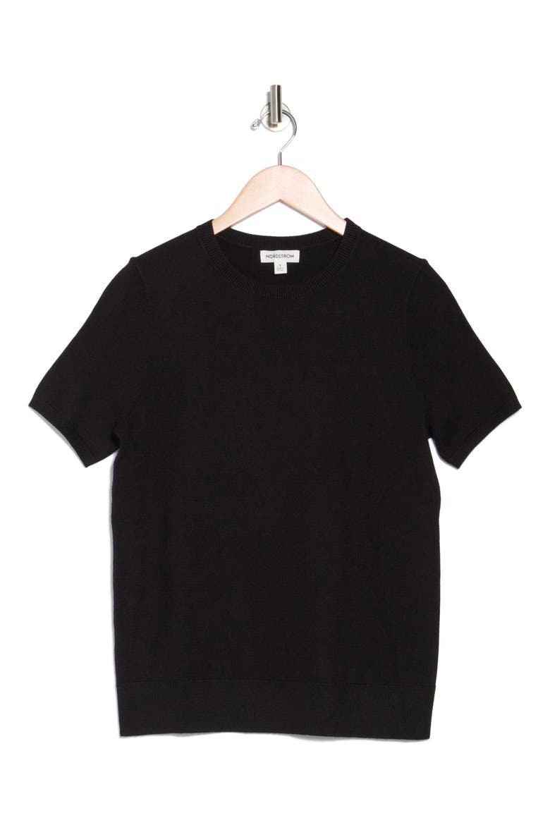 Slim Fit Short Sleeve Sweater, Alternate, color, BLACK