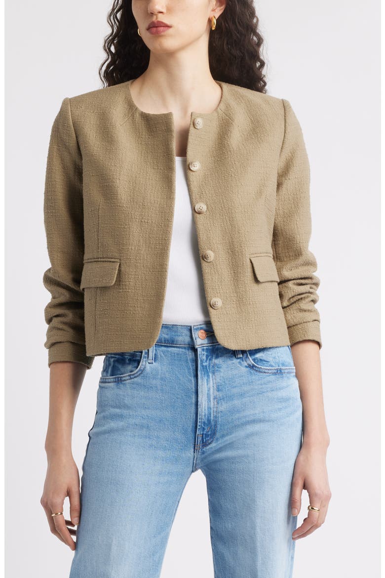 Textured Collarless Jacket, Main, color, OLIVE COVERT
