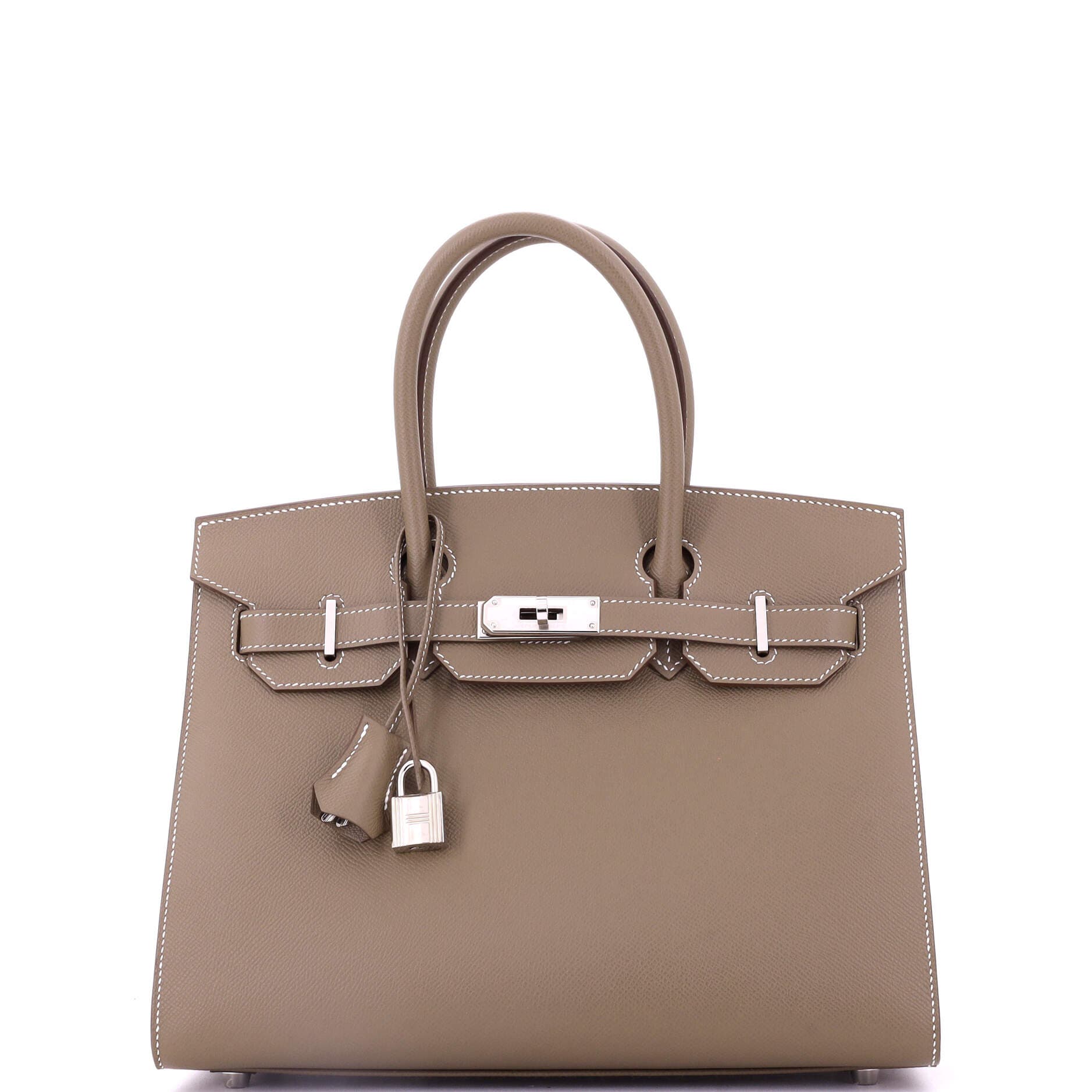 Pre-Owned Hermes Birkin Sellier Bag Grey Epsom with Palladium Hardware 30, Main, color, 