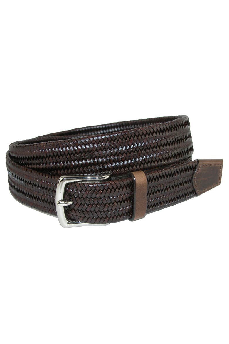 Men's Daytona Braided Leather Stretch Belt, Main, color, Brown