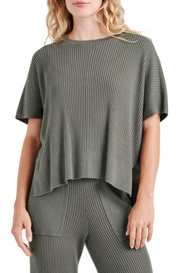 Splendid Georgie Short Sleeve Rib Sweater In Green