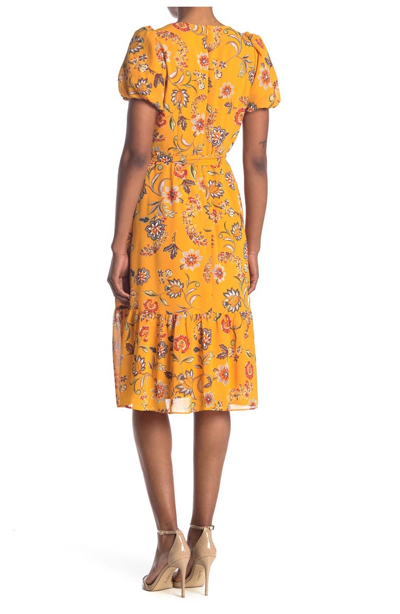 Donna Morgan Floral Short Puff Sleeve Chiffon Dress, Alternate, color, 