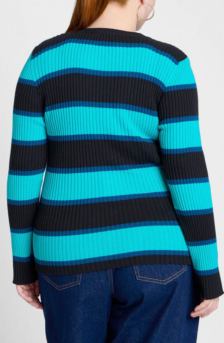 ELOQUII Stripe Button Shoulder Sweater, Alternate, color,