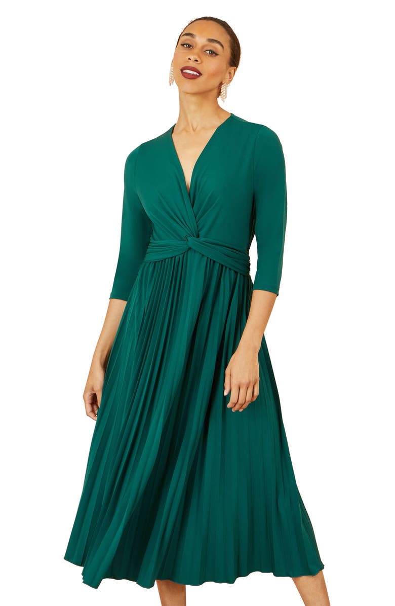 Yumi Jersey Knot Waist Midi Dress, Alternate, color, Green