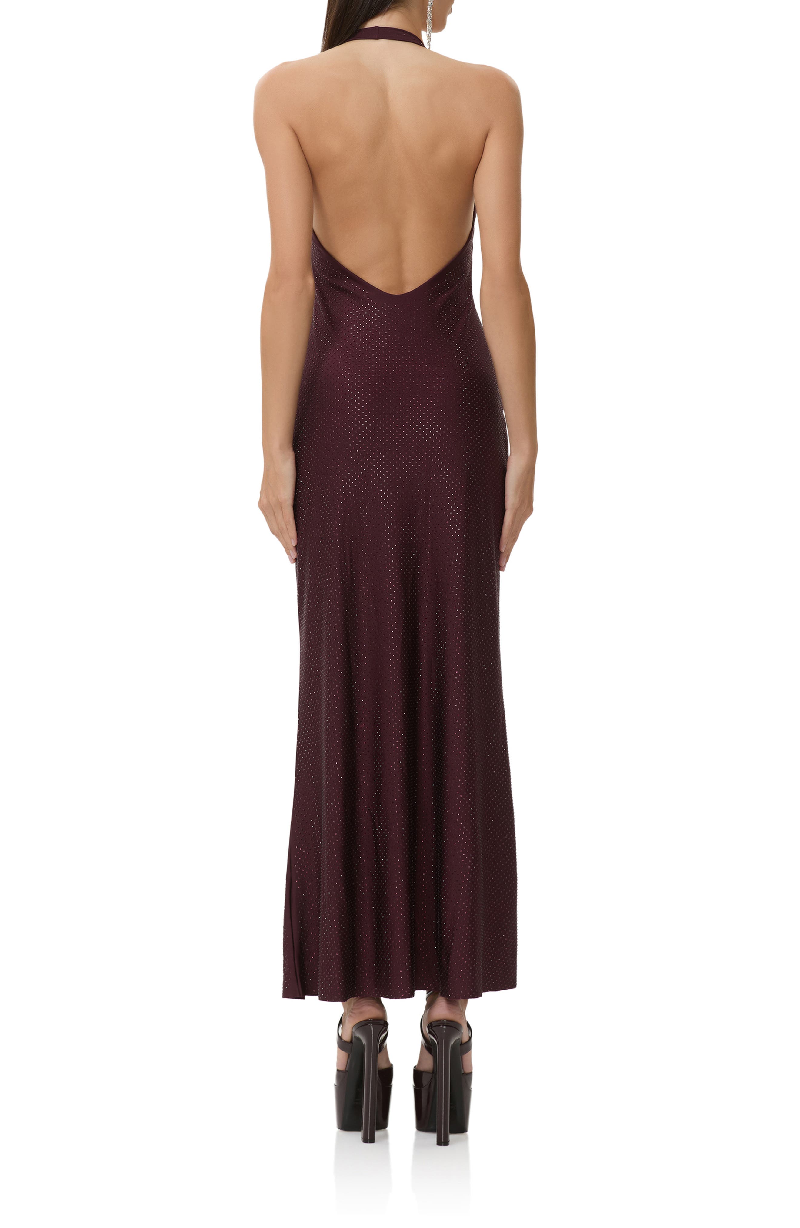Rhinestone Halter Open Back Cocktail Dress - image 2