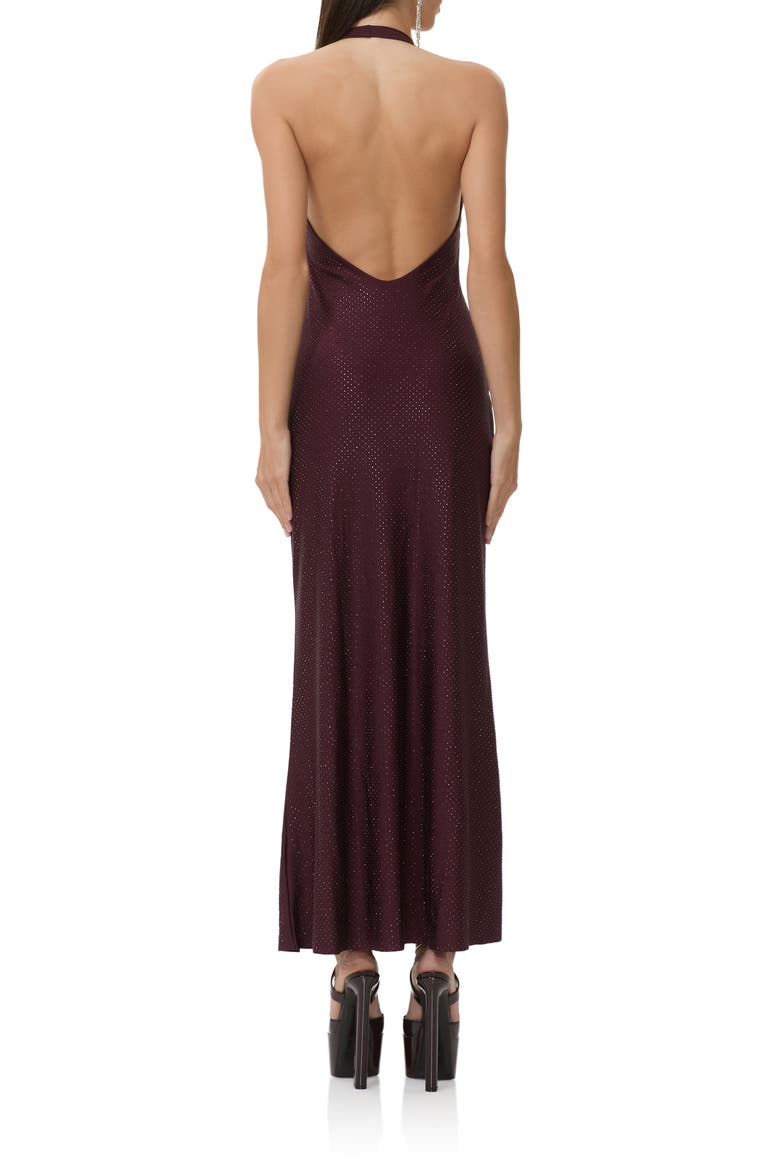 Rhinestone Halter Open Back Cocktail Dress, Alternate, color, VINEYARD