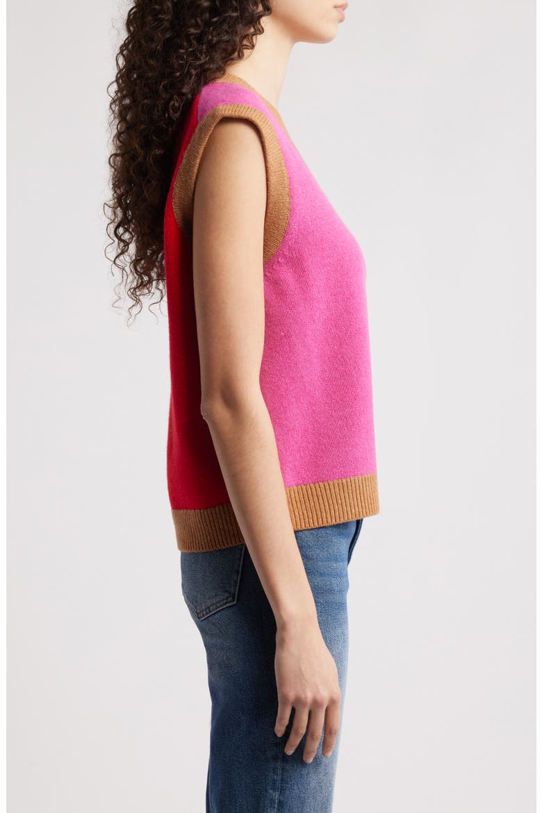Olivia Colorblock Merino Wool Sweater Vest, Alternate, color, PARTY PINK