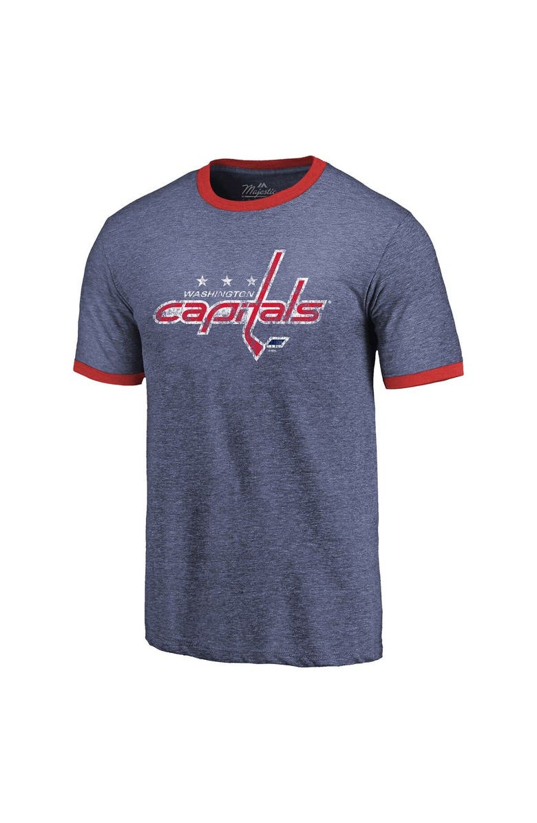 Majestic Threads Men's Majestic Threads Heathered Navy Washington Capitals Ringer Contrast Tri-Blend T-Shirt, Alternate, color, 