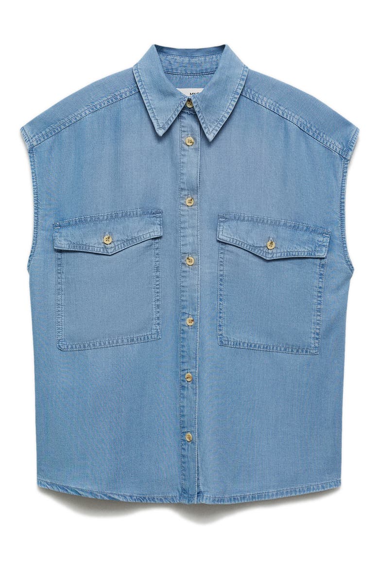 Cap Sleeve Lyocell Button-Up Shirt, Alternate, color, LIGHT BLUE