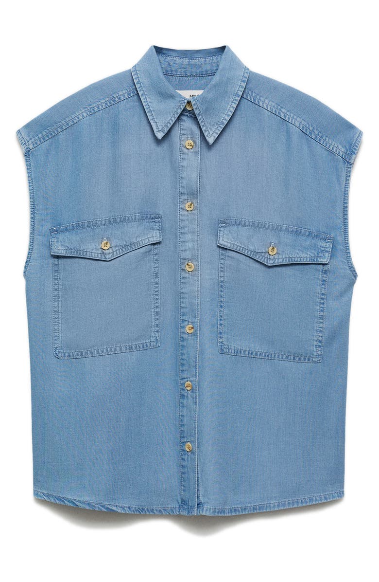 MANGO Cap Sleeve Lyocell Button-Up Shirt, Alternate, color,