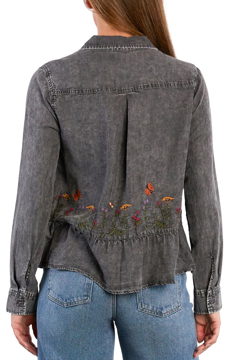 Billy T Life is a Flower Embroidered Button-Up Shirt, Alternate, color, Grey Wash