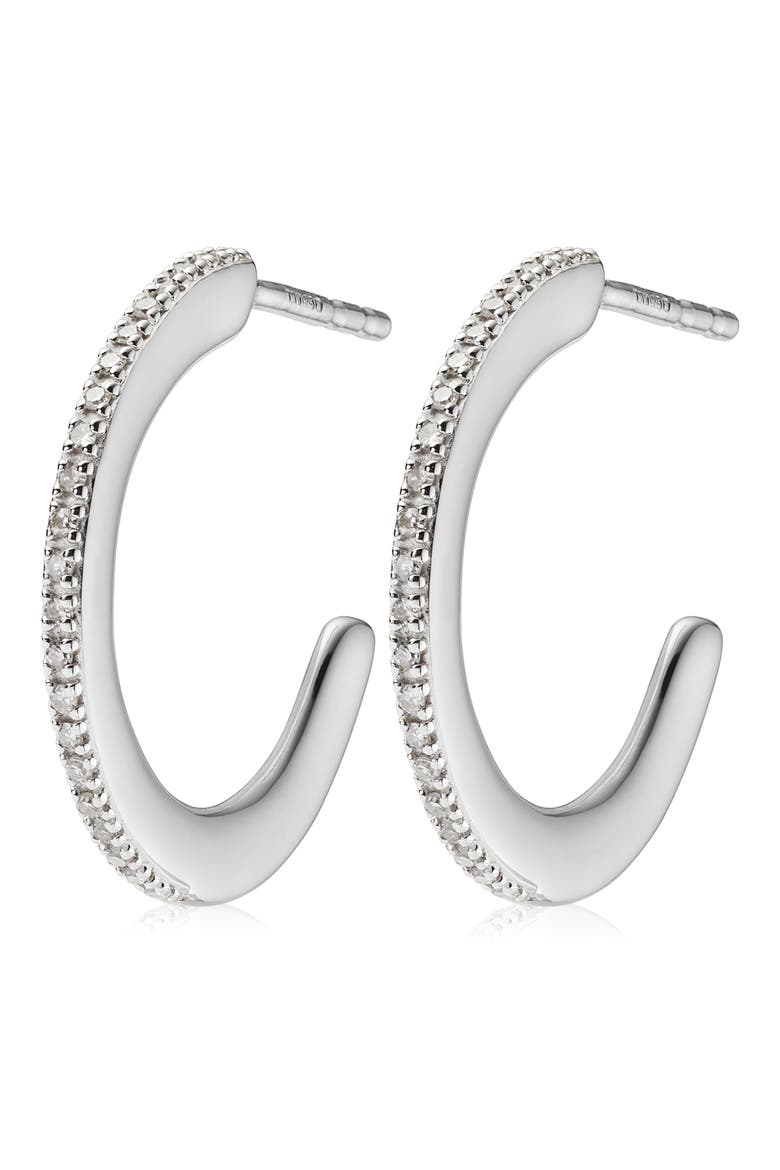 Fiji Skinny Hoop Diamond Earrings, Alternate, color, SILVER/ DIAMOND