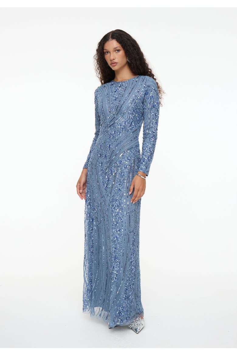 Modest Embellished Sequin Beaded Dress Maxi With Elegant design, Alternate, color, POWDER BLUE