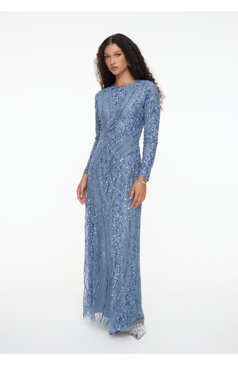 MARYISA Modest Embellished Sequin Beaded Dress Maxi With Elegant design, Alternate, color, Powder Blue