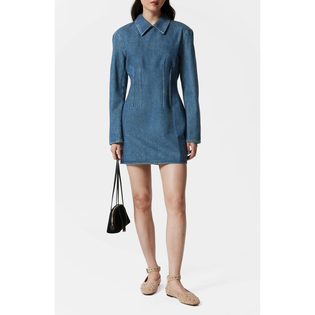 & Other Stories Long Sleeve Denim Minidress In Blue Medium Dusty
