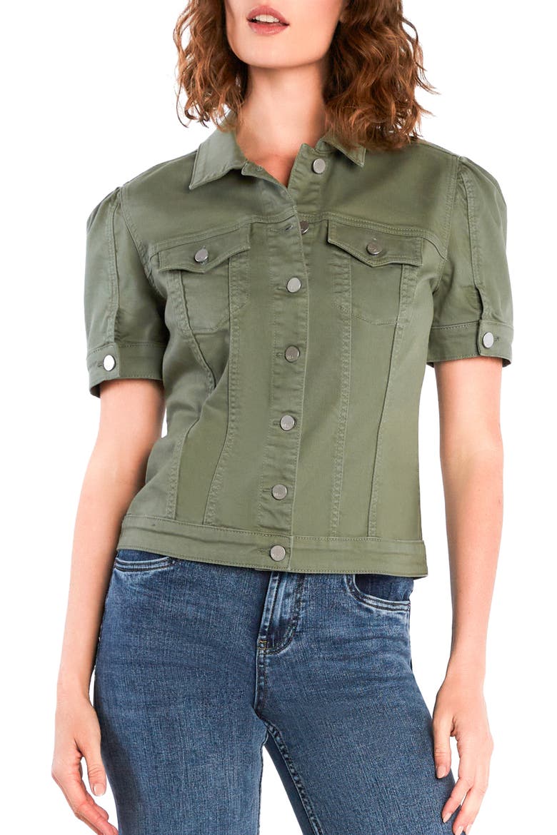Puff Sleeve Denim Jacket, Main, color, OLIVE