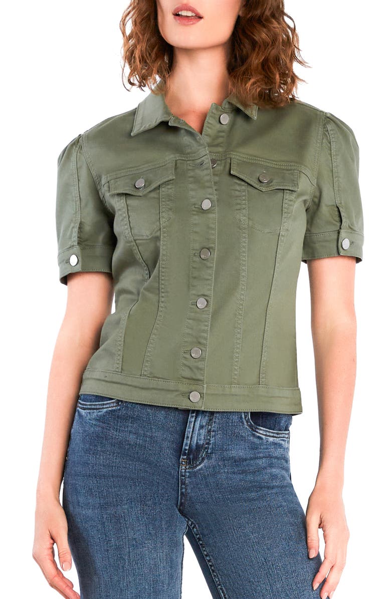 Wash Lab Denim Puff Sleeve Denim Jacket, Main, color, Olive